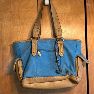 b o c blue handbag